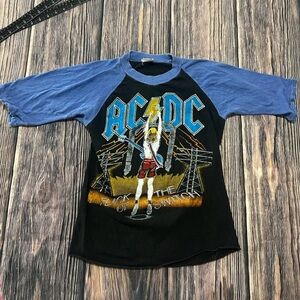 Vintage 80s 1983 ACDC Flick of the Switch US Tour Raglan Band Shirt Size Small